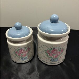 Floral Ceramic Canister Set with Blue Lids